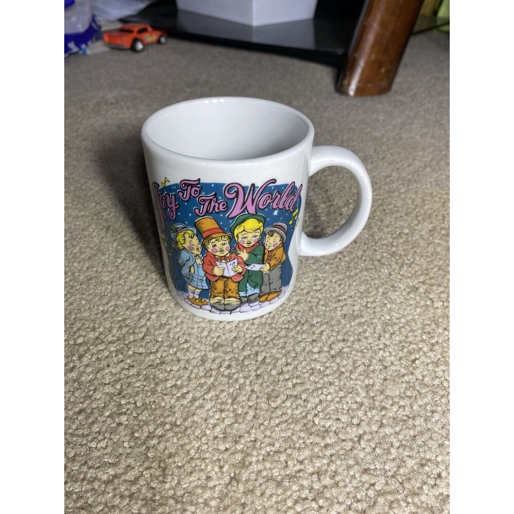 Vintage Christmas Carolers Mug “Joy to the World” Holiday Coffee Cup Retro 1980s
